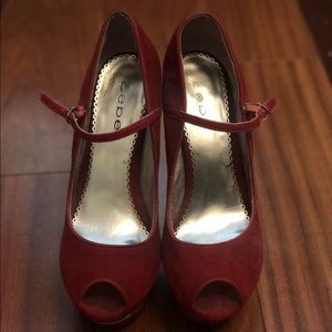 Red Metallic Velvet Bebe High Heels